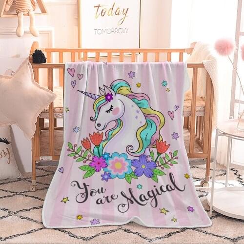 FYMX Cute Pink Unicorn Flannel Blanket Fashion Print Elegant Warm Blankets Suitable For Children