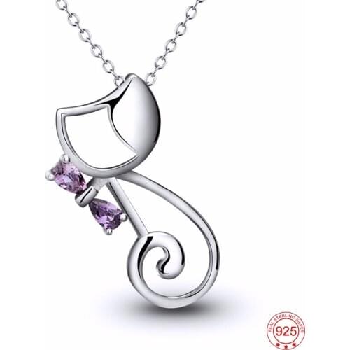 GND0048 Fine 925 Sterling Silver Lovely Sweet Beauty Luxury Crystal Cute Cat Necklace Pendant Jewelry Gift For Women