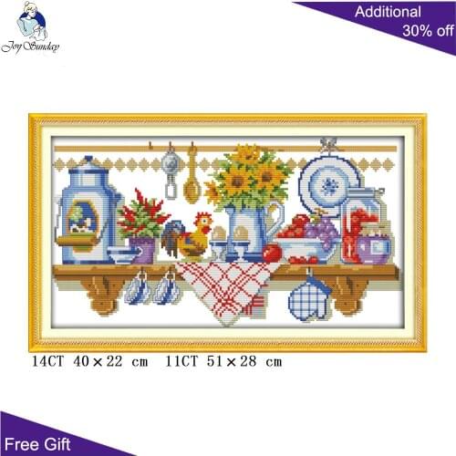 Joy Sunday Kitchen Cross Stitch J169 14CT 11CT Stamped and Counted Home Decoration The Kitchen Needlework Cross Stitch Kits