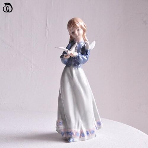 Ceramics Girl Dove Arts Sculptur Decoration Abstract Beautiful Character Craft Modern Home Decor Living Room Accessories R7283