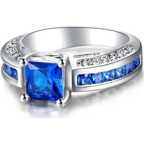 Silver Color Ring Tricolor Zircon Ring Princess Cut Design Girlfriends Birthday Gift Party Fashion Glamour Jewellery