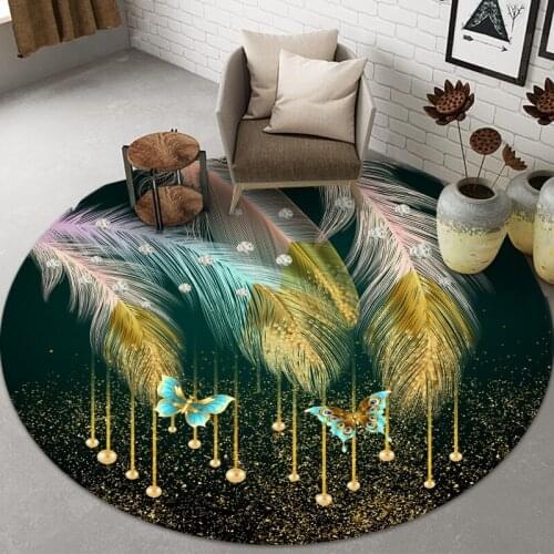 Nordic Style Round Living Room Carpets Feather Bedroom Rug Kids Play Game Area Rug Entrance Doormat Flannel Anti-slip Chair Mat