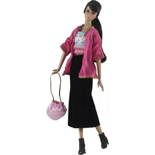 Fashion Pink 11.5" Doll Clothes For Barbie Clothes Outfits Set Coat Crop top Skirt Bag 1/6 BJD Accessory Kids & Baby Cosplay Toy