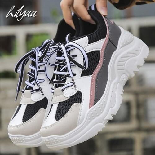 Fashion Woman Sneakers Thick Sole Spring PU Lace-up Female Vulcanized Shoes Outdoor Basket Femme Chunky Shoes Platform Sneakers