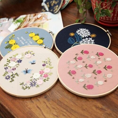 DIY Embroidery Flower Handcraft Needlework Cross Stitch Kit Cotton Embroidery Painting Embroidery Hoop Home Decor