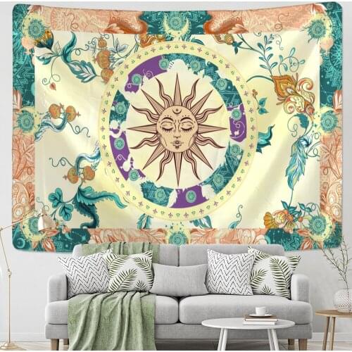 Retro Burning Sun Tapestry Wall Hanging Vine Hippie Mandala Mystery Witchcraft Room Artist Home Decor
