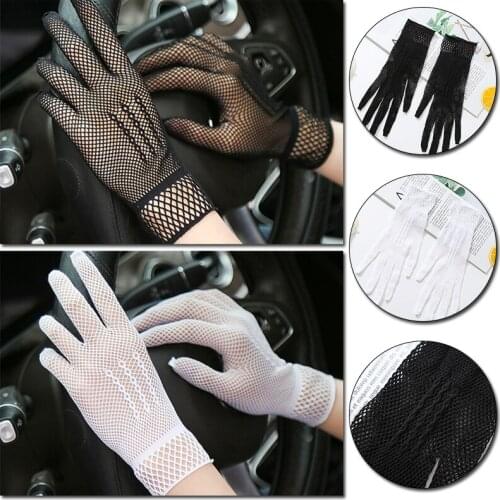 New Women Summer UV-Proof Driving Dance Costume Lace Gloves Mesh Fishnet Gloves Cute Patchwork Mittens Guantes High Quality