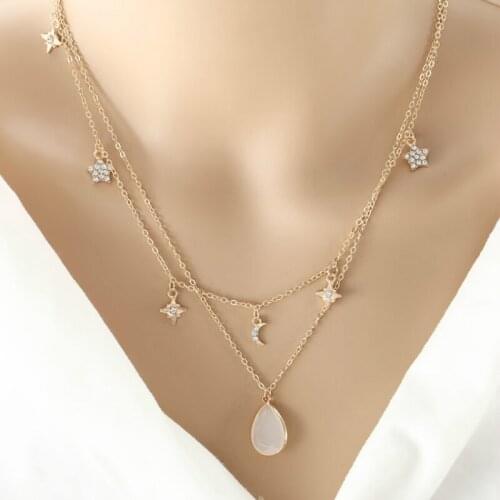 New Jewelry Fashion Simple Five-pointed Star Imitation Gemstone Multi-layer Necklace Statement Necklace Gothic Necklace Women