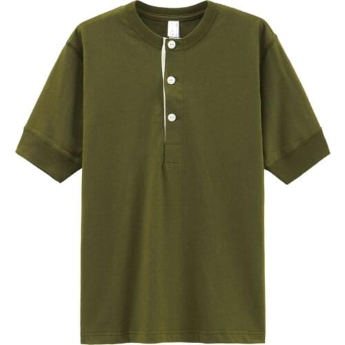 OKONKWO AMEKAJI High Quality Summer Workwear Henry Neck Vintage Collarless Cotton Shirt Solid White Mens Henley Shirts Tops