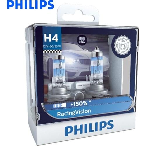 Philips H4 H7 9003 Racing Vision +150% More Brightness Auto Headlight Hi/lo Beam Halogen Lamp Rally Performance ECE, Pair