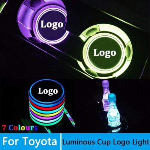 2 Pcs Car Logo LED Light Cup Holder Colorful Atmosphere cup Lights For Toyota Land Cruiser Prado rav4 HighLander Alphard Auris