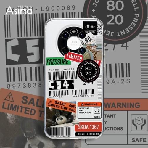 ASINA Transparent TPU Case For Huawei Mate 20 10 Soft Ins Fashion Cover Bumper For Huawei Mate 40 30 Pro Lite Tag Label Coque