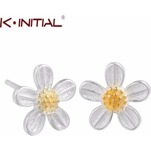 Kinitial Tiny Lotus Flower Stud Earrings Silver Color Piercing Ear Jewelry for Women Fashion Flowers Earring Accessory