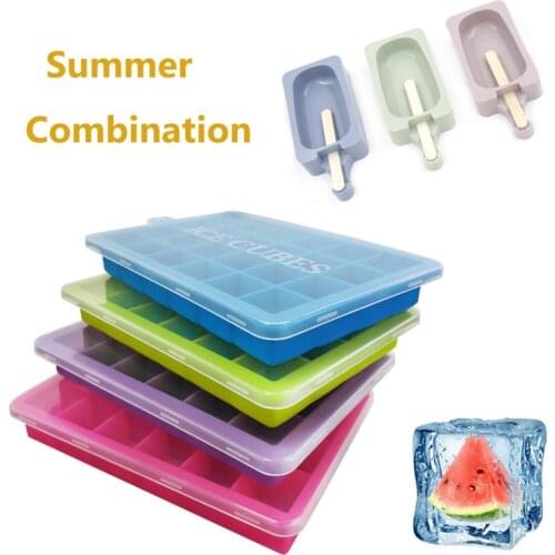 Silicone Ice Cube Maker Icecream Popsicle Mould Set Cold Drinks Whiskey Cocktails Kitchen Tools Accessories Ice Mold with Lid