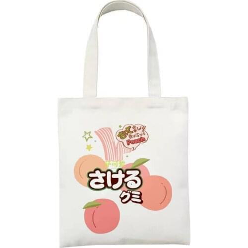 Cute Peach Print Canvas Large Capacity Tote Bag Fashion New Harajuku Female Shoulder Bags Shopping Liesure Travel Shopper Bags