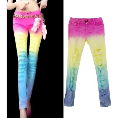 Japanese Harajuku tie-dye jeans womens trendy slim slimming casual trousers small feet pencil pants