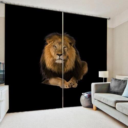 Custom black background brown lions curtains Bedroom living room windproof thickening blackout fabric