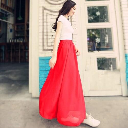 Women Long Chiffon Skirt Saias Floor Length Women White Skirt Summer Women Maxi Skirt Two Layer Boho High Wasit