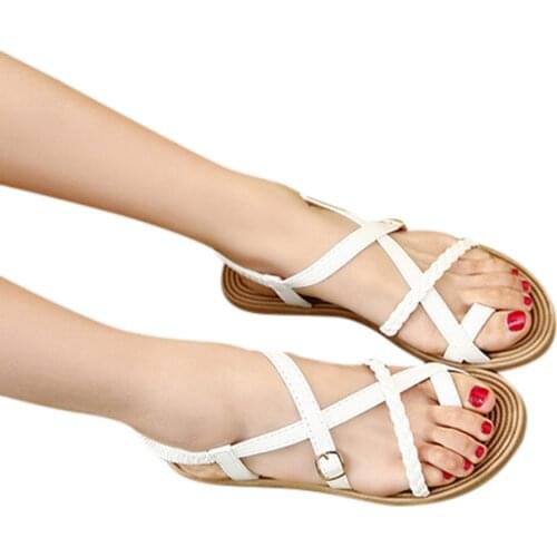 Women Sandals 2021 Summer Outdoor Beach Flip-flop Sandals Solid Fashion Buckle Strap Sandals Women Flats Casual Ladies Shoes