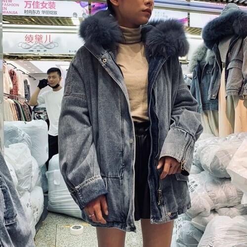 Casaco Feminino Solid Bomber Casaco Zippers 2019 Winter New Womens Real Fox Fur Collar Rex Rabbit Plus Velvet Long Coat Female