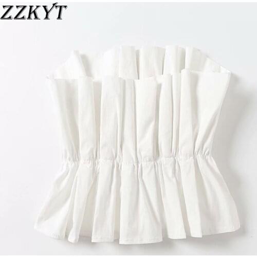 ZZKYT 2021 Women Summer Vintage Solid Cropped Tank Top Fashion Sexy Backless Pleated Elasticity Party Female Camis Chic Tops
