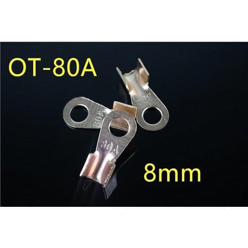 10PCs/Lot OT-80AOpen Copper Battery Connectors Cable Lugs 8.2mm Ring Lugs 80A