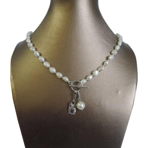 100% NATURE FRESHWATER PEARL NECKLACE and bracelet,long baroque pearl 7-9 mm,OWL , HEART pendant