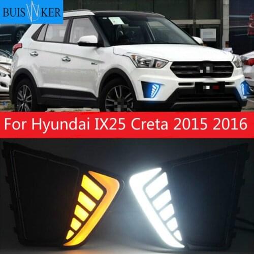 2pcs LED Daytime Running Light DRL Driving Fog Lamp Fog light Cover With Function Relay For Hyundai IX25 Creta 2015 2016 Front