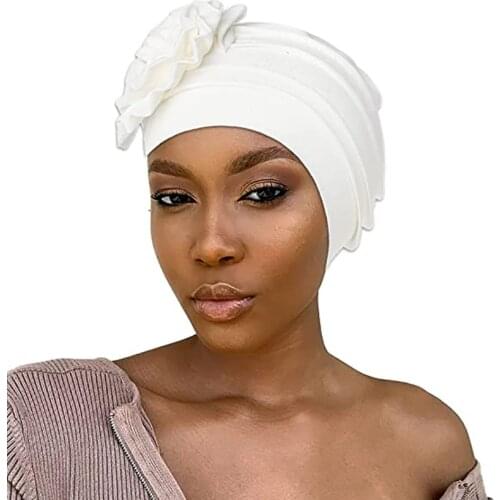 2021 Fashion Womens Hats Africa Big Flower Hijab Hat Muslim Stretch Turban Bonnet Hair Loss Headwear Chemo Cap