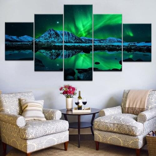 5 panel blue green landscape modern canvas printing suitable for home living room decoration