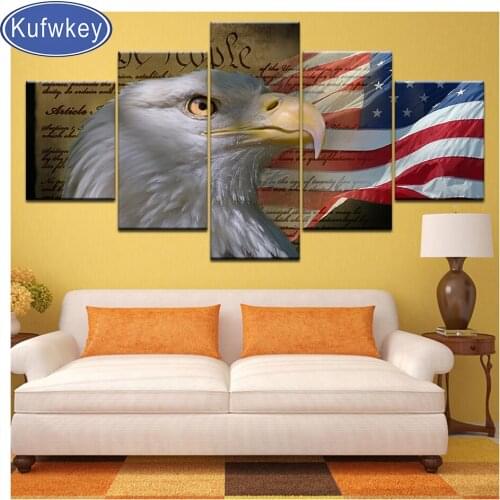 American Flag Animal 5 pcs Diamond Painting Cross Stitch 5D Diamond Embroidery Rhinestone mosaic eagle bird 3d Pictures wall art