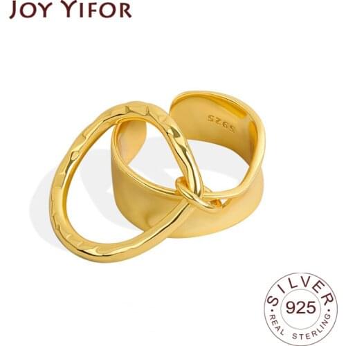 925 Sterling Silver Rings for Women Double Round Lines Vintage Wedding Trendy Jewelry Large Adjustable Antique Rings Anillos