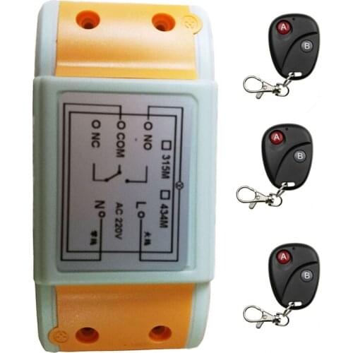 AC220V 1CH wireless remote control switch System 3 transmitter & 1 receiver relay Learning Code lamp/ window/Garage Doors