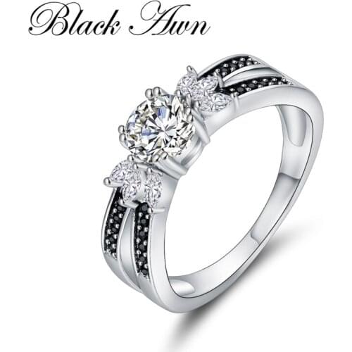 [BLACK AWN] Genuine Solid 925 Sterling Silver Fine Jewelry Bague Wedding Rings for Women C303