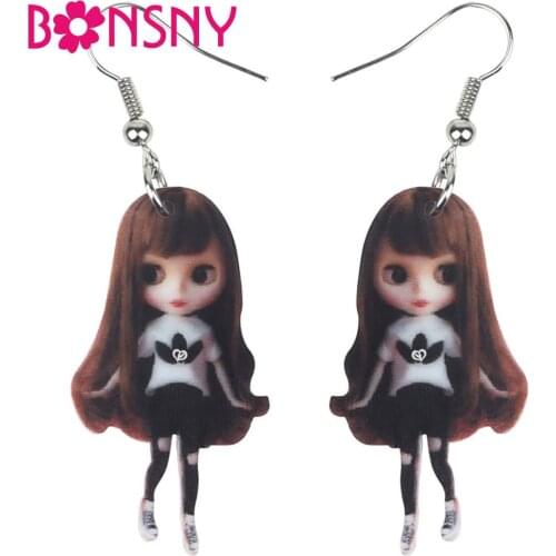 Bonsny Statement Acrylic Black Long Hair Girls Earrings Drop Dangle Fashion Jewelry For Women Girls Gift Charms Accessories