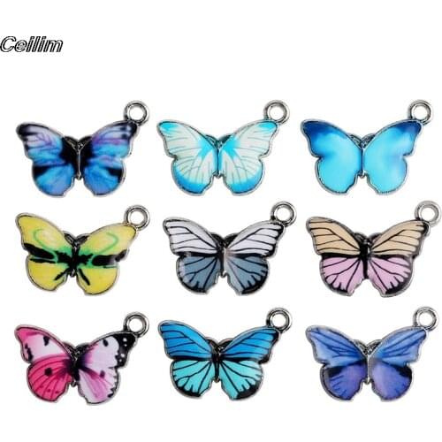 Ceilim 10pcs Multicolor Blue Enamel Cute Butterfly Charms Pendants DIY Necklace Earrings Jewelry Marking Handmade Accessories