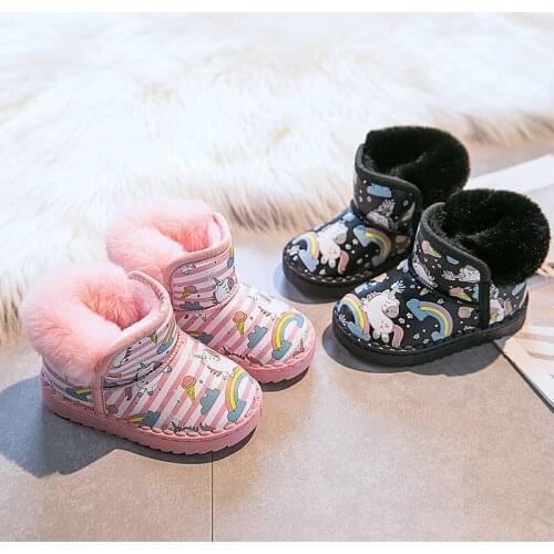 Children Girls Unicorn Boots Autumn Girl Shoe Kids Princess Winter Plus Cotton Warm Non-sli Baby Toddler Shoes Baby Pink Booties