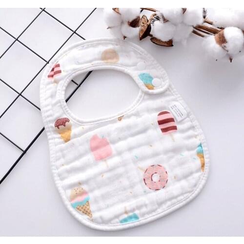 Baby Bibs 8-layer Gauze U-shaped Printed Handkerchief Water Towel Cotton cartoon Absorbent Thickened newborn Bib