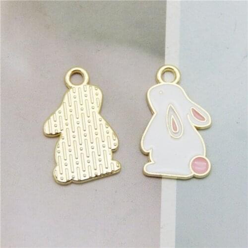 Julie Wang 10pcs Enamel Cute Rabbit Charms Alloy White Bunny Animal Pendant Necklace Bracelet Jewelry Making Accessory