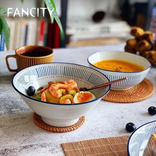 FANCITY Japanese-style tall hat bowl small 7-inch old-fashioned vegetable bowl household personality creative trumpet bowl cooki