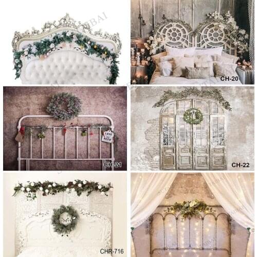 Photo Backdrops Christmas Headboard Pillow Wooden Shelf Light Decor Bedroom Photo Backgrounds Photocall Photo Studio