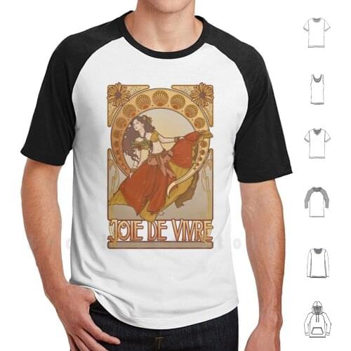 Joie De Vivre Art Nouveau T Shirt Print 100% Cotton New Cool Tee Art Nouveau Alfons Mucha Dance Summer Joy Mucha Belly
