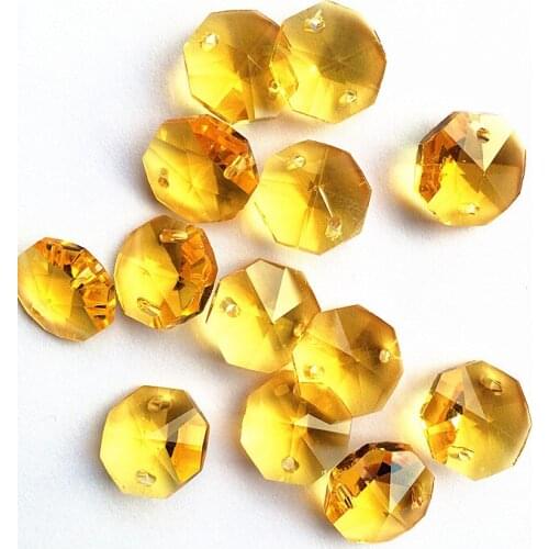 Free Shipping, 2000pcs/lot Dia 14mm Crystal octagon Beads 2 holes Golden Color, wedding decoration,crystal parts for chandeliers