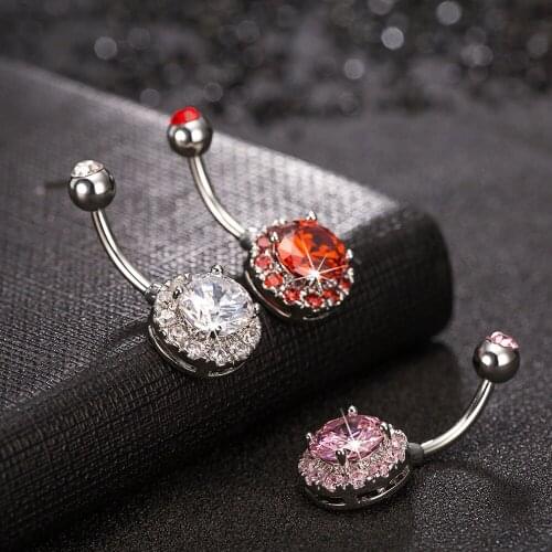 Roundness ball zircon crystal Surgical Steel Belly Button Rings Sexy Dangle Navel Piercing Rings Rhinestone Body Jewelry fashion
