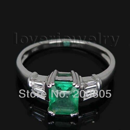 Vintage Princess Emerald Ring,Natural Baguette Diamond Emerald Ring In 18Kt White Gold SR86