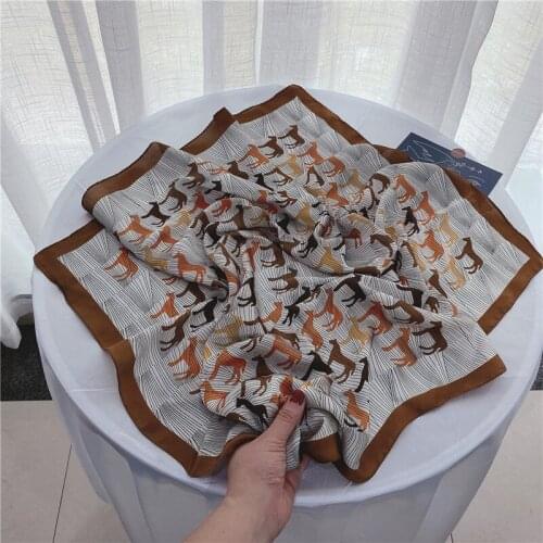 Square Scarf for Women Silk Feeling Hair Band Foulard Female Office Neckerchief Lady Bandana Square Neck Hair Scarves Luxury