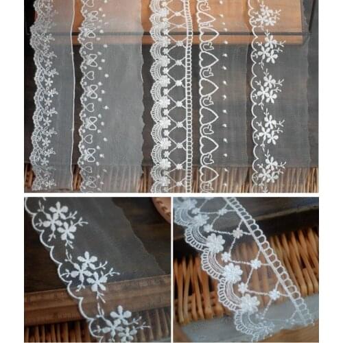1Yard Heart Floral Ribbon Tape Embroidery Lace Trim White Fabric For Dress Curtains Costume Sewing Clothing Accessories Handmade