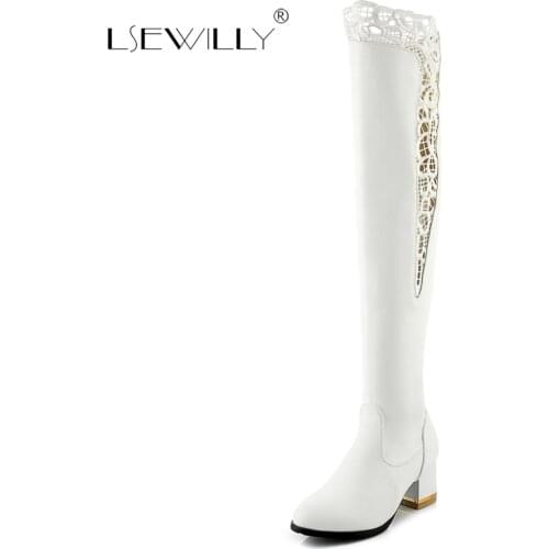 Lsewilly 2018 Winter Platform Shoes Woman Over The Knee Boots Cut-Outs Thick Heel Rinding Knight Shoes Plus Size 33-46 E12