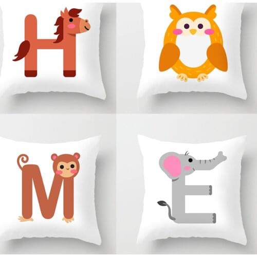 Cute Animal English Alphabet Cushion Case Cover White Pillowcases Children Gift Pillow Case Home Garden Sofa Party Decor Coussin