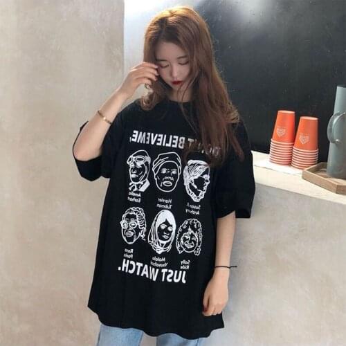 Fashion Letter Printed T Shirt Women Funny Graphic Harajuku Tshirts O-neck Short Sleeve Vintage T-shits Girl Black White Tops